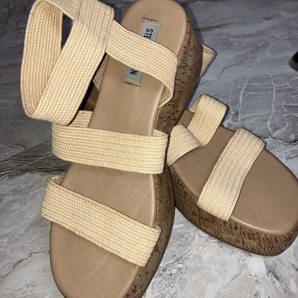 Steve‎ Madden Women’s Size 9 M Sandals Platform Bandi Wedge Elastic Ankle Strap - Picture 2 of 4